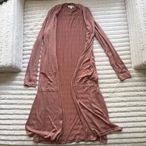 Skylar & Jade Women's L Rose Long Open Front Cardigan Duster Pockets Side Slits